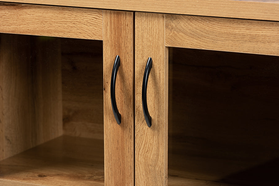 Baxton Studio Zentra Modern and Contemporary Oak Brown Finished Wood 2-Door Storage Cabinet with Glass Doors | Cabinets | Modishstore - 5