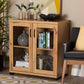 Baxton Studio Zentra Modern and Contemporary Oak Brown Finished Wood 2-Door Storage Cabinet with Glass Doors | Cabinets | Modishstore