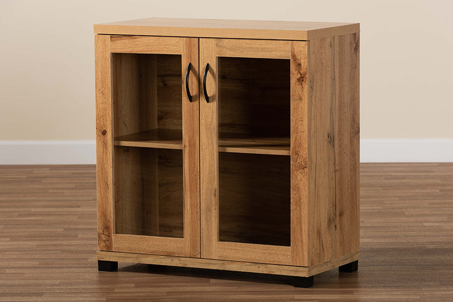 Baxton Studio Zentra Modern and Contemporary Oak Brown Finished Wood 2-Door Storage Cabinet with Glass Doors | Cabinets | Modishstore - 3