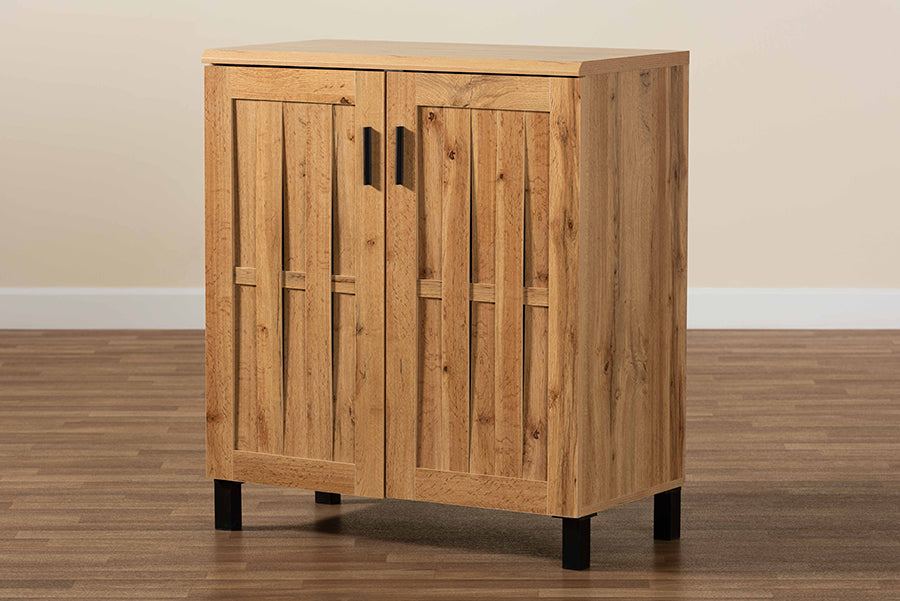 Baxton Studio Excel Modern and Contemporary Oak Brown Finished Wood 2-Door Storage Cabinet | Cabinets | Modishstore - 3