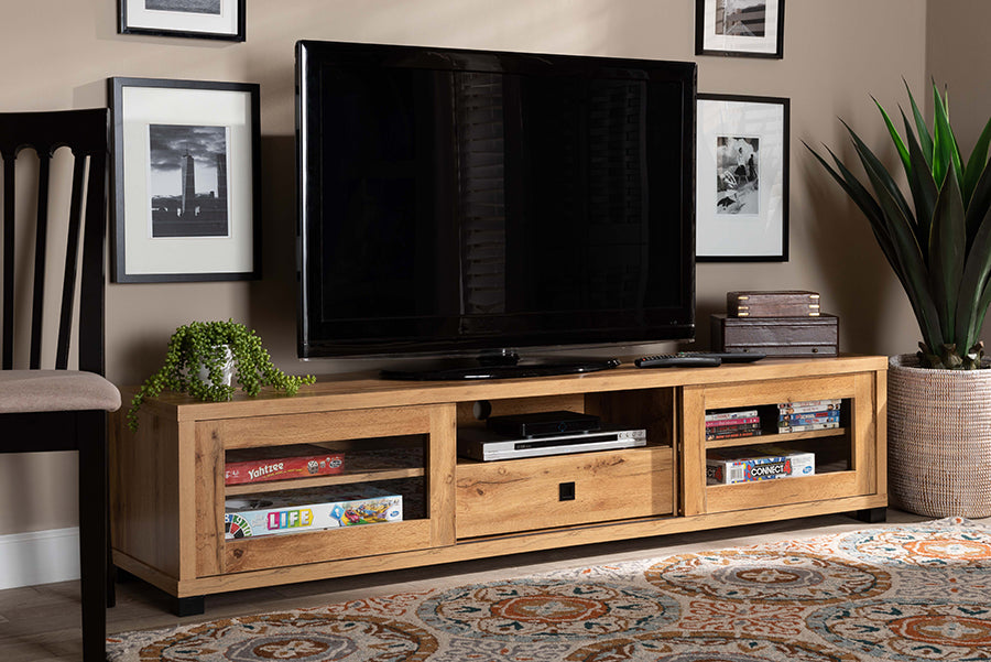 Baxton Studio Beasley Modern and Contemporary Oak Brown Finished Wood 1-Drawer TV Stand | TV Stands | Modishstore