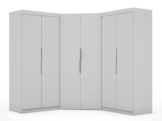 Manhattan Comfort Mulberry 3.0 Sectional Modern Wardrobe Corner Closet with 4 Drawers - Set of 3 in White | Armoires & Wardrobes | Modishstore
