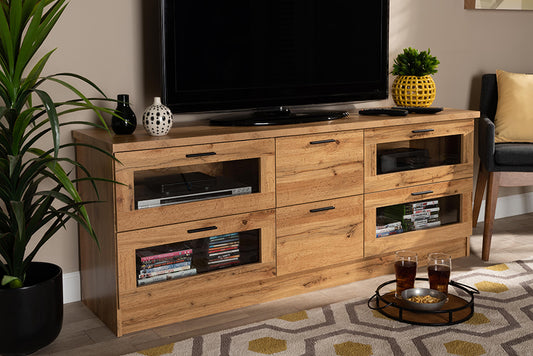 Baxton Studio Adelino Modern and Contemporary Oak Brown Finished Wood 2-Drawer TV Stand | TV Stands | Modishstore
