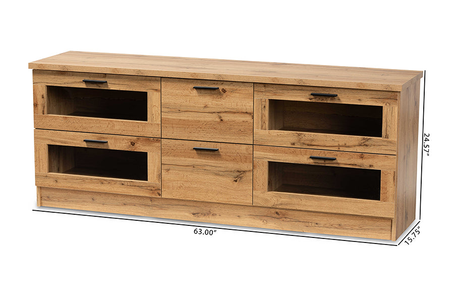 Baxton Studio Adelino Modern and Contemporary Oak Brown Finished Wood 2-Drawer TV Stand | TV Stands | Modishstore - 7