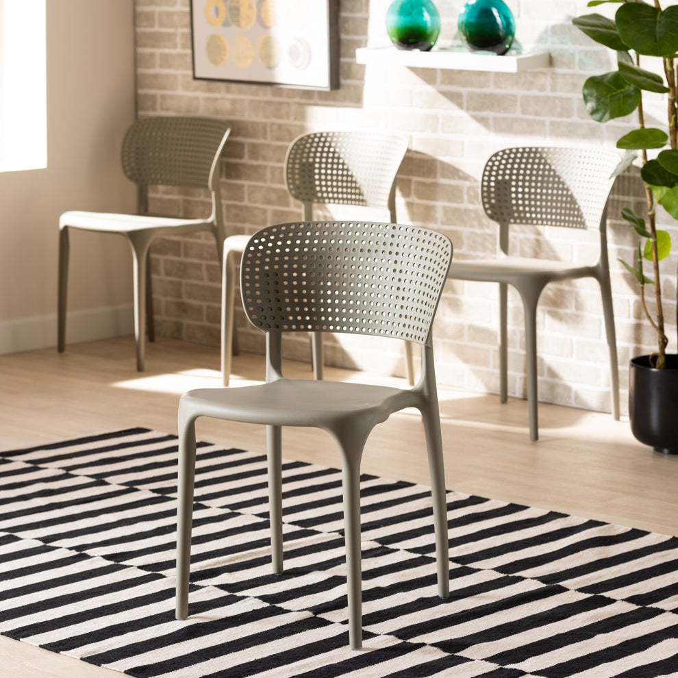 Baxton Studio Rae Modern And Contemporary Beige Finished Polypropylene Plastic 4-Piece Stackable Dining Chair Set | Dining Chairs | Modishstore