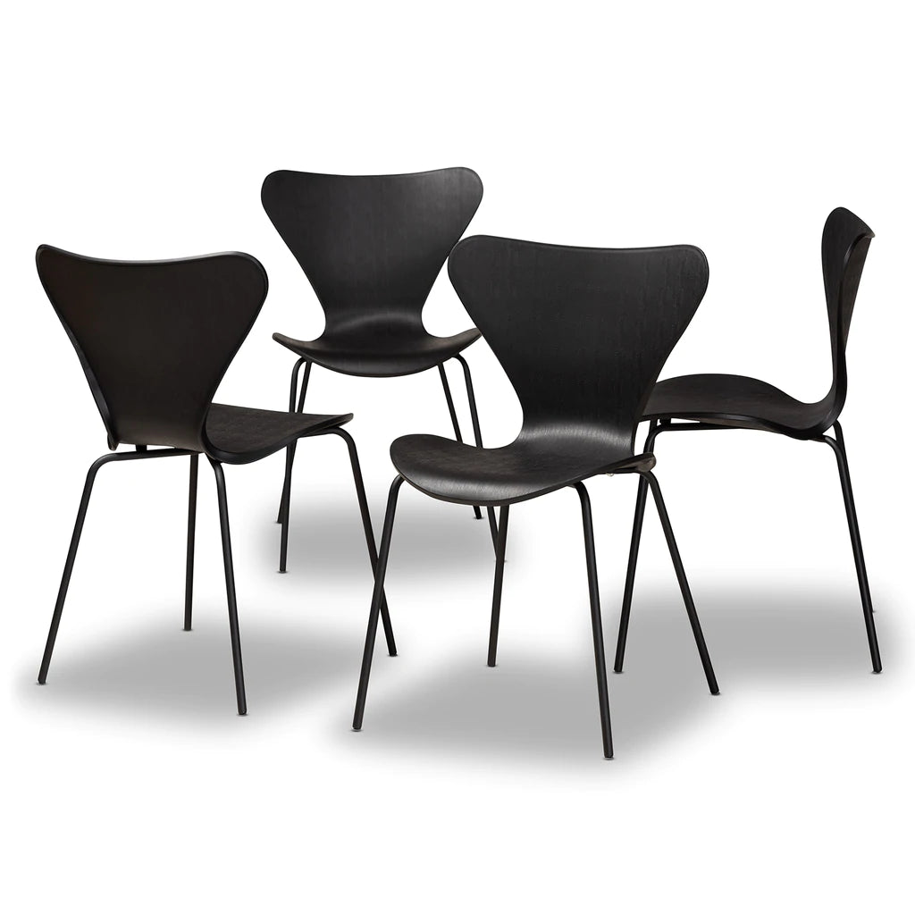 Baxton Studio Jaden Modern And Contemporary Black Plastic And Black Metal 4-Piece Dining Chair Set | Dining Chairs | Modishstore - 2