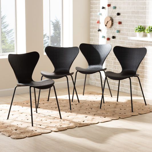 Baxton Studio Jaden Modern And Contemporary Black Plastic And Black Metal 4-Piece Dining Chair Set | Dining Chairs | Modishstore