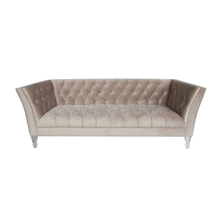 Coquette Oyster Tufted Velvet Sofa with Clear Acrylic Legs and Polished Metal Nailheads ELK Home | Sofas | Modishstore
