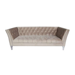 Coquette Oyster Tufted Velvet Sofa with Clear Acrylic Legs and Polished Metal Nailheads ELK Home