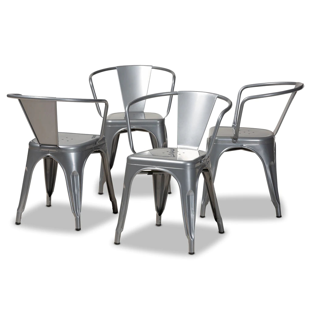Baxton Studio Ryland Modern Industrial Grey Finished Metal 4-Piece Dining Chair Set | Dining Chairs | Modishstore - 2