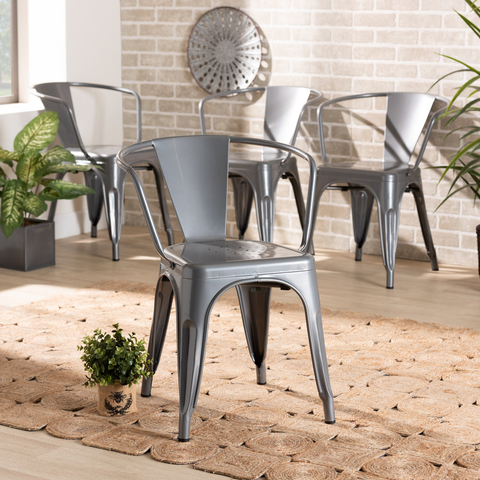 Baxton Studio Ryland Modern Industrial Grey Finished Metal 4-Piece Dining Chair Set | Dining Chairs | Modishstore