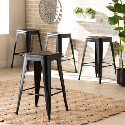Baxton Studio Horton Modern And Contemporary Industrial Black Finished Metal 4-Piece Stackable Counter Stool Set | Counter Stools | Modishstore