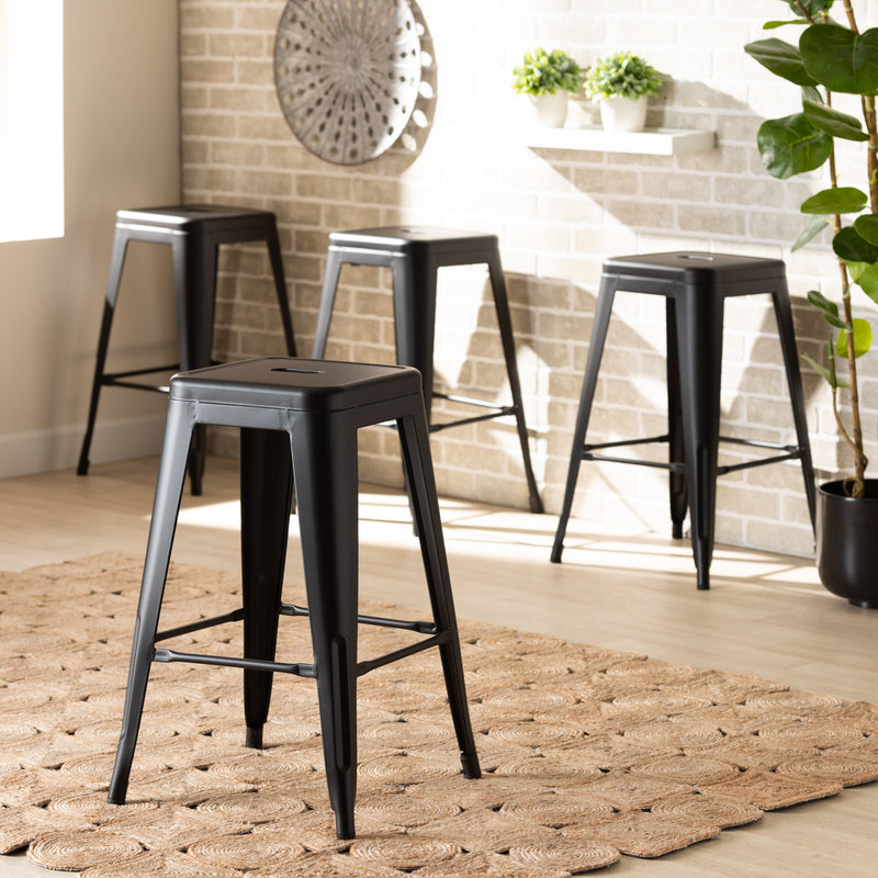 Baxton Studio Horton Modern And Contemporary Industrial Black Finished Metal 4-Piece Stackable Counter Stool Set | Counter Stools | Modishstore