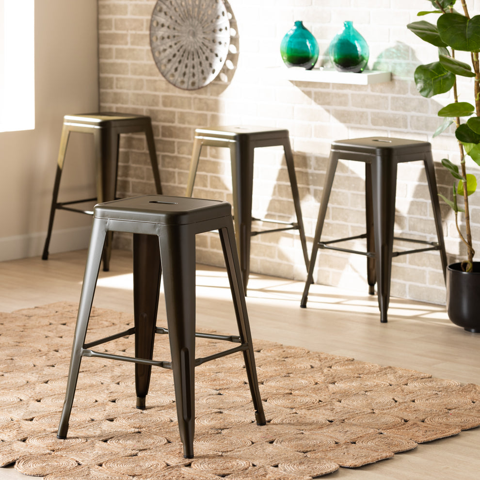 Baxton Studio Horton Modern And Contemporary Industrial Black Finished Metal 4-Piece Stackable Counter Stool Set | Counter Stools | Modishstore - 6