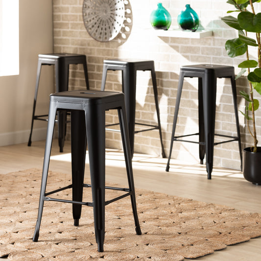 Baxton Studio Horton Modern And Contemporary Industrial Black Finished Metal 4-Piece Stackable Bar Stool Set | Bar Stools | Modishstore