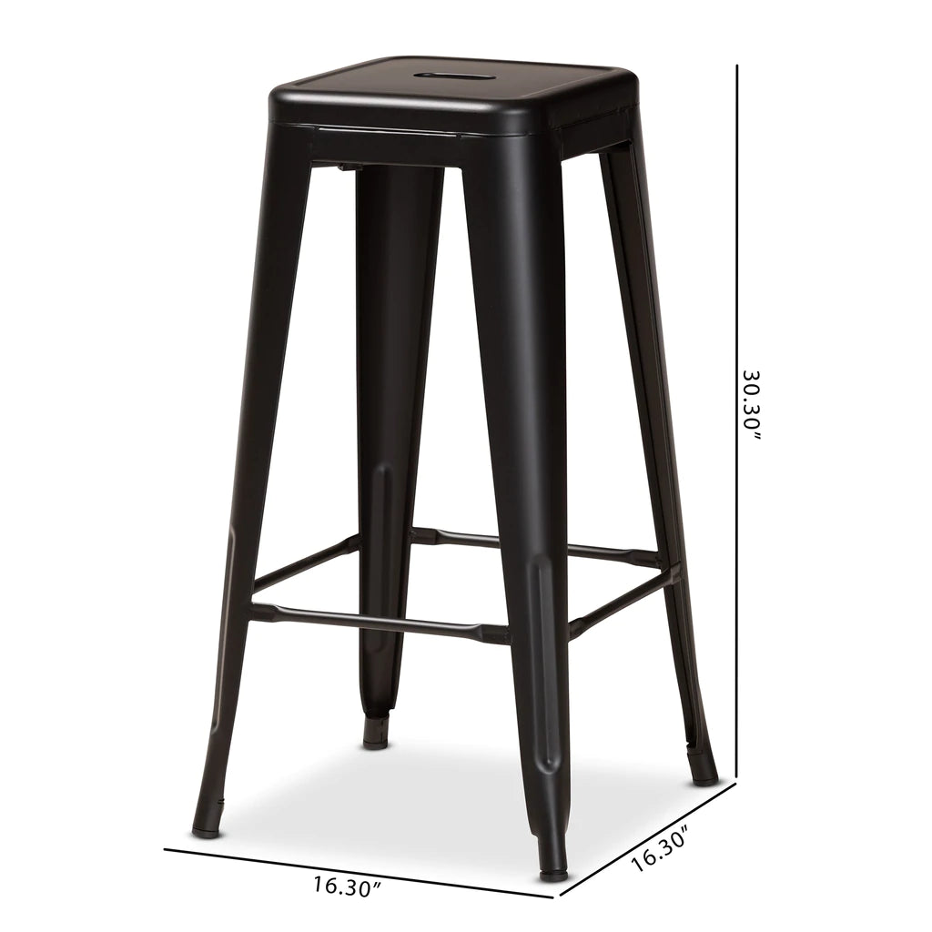 Baxton Studio Horton Modern And Contemporary Industrial Black Finished Metal 4-Piece Stackable Bar Stool Set | Bar Stools | Modishstore - 5