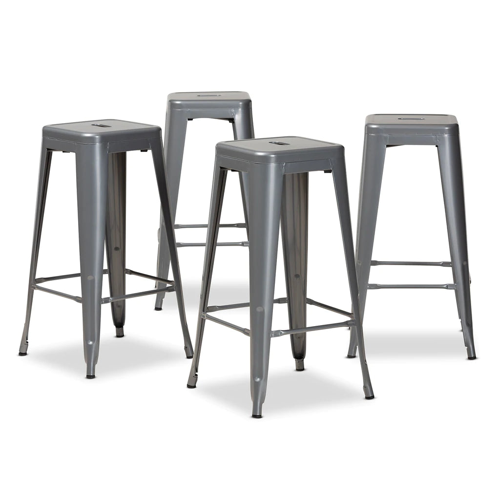 Baxton Studio Horton Modern And Contemporary Industrial Black Finished Metal 4-Piece Stackable Bar Stool Set | Bar Stools | Modishstore - 7