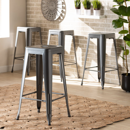 Baxton Studio Horton Modern And Contemporary Industrial Black Finished Metal 4-Piece Stackable Bar Stool Set | Bar Stools | Modishstore - 6