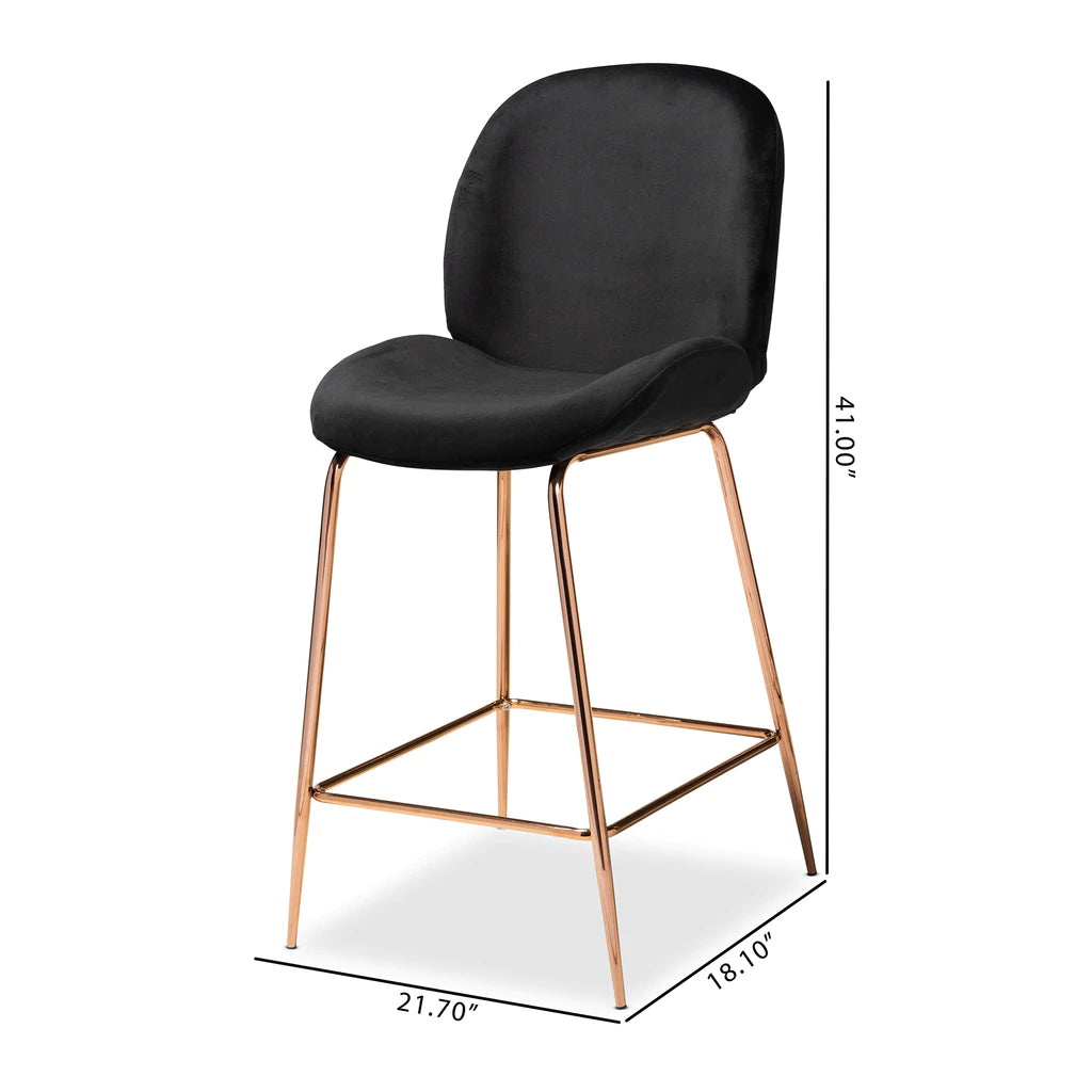 Baxton Studio Lander Modern Luxe And Glam Black Velvet Fabric Upholstered And Rose Gold Finished Metal 2-Piece Counter Stool Set | Counter Stools | Modishstore - 6