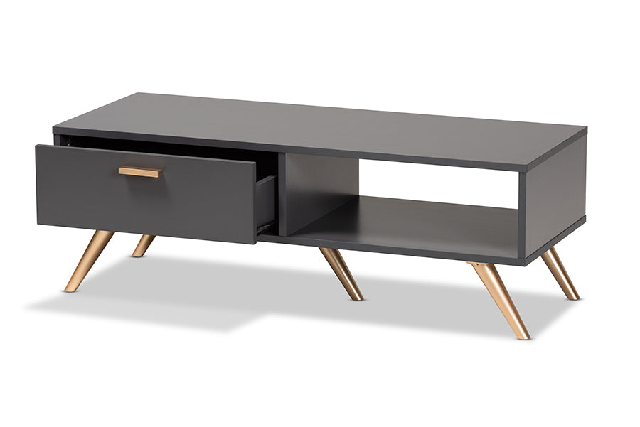 Baxton Studio Kelson Modern and Contemporary Dark Grey and Gold Finished Wood Coffee Table | Coffee Tables | Modishstore - 7