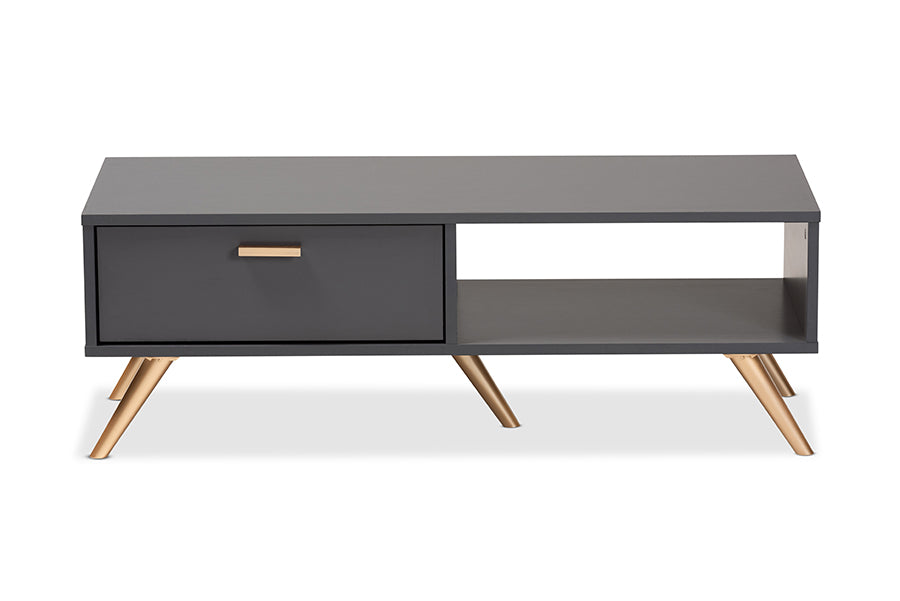 Baxton Studio Kelson Modern and Contemporary Dark Grey and Gold Finished Wood Coffee Table | Coffee Tables | Modishstore - 6