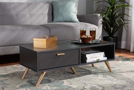 Baxton Studio Kelson Modern and Contemporary Dark Grey and Gold Finished Wood Coffee Table | Coffee Tables | Modishstore