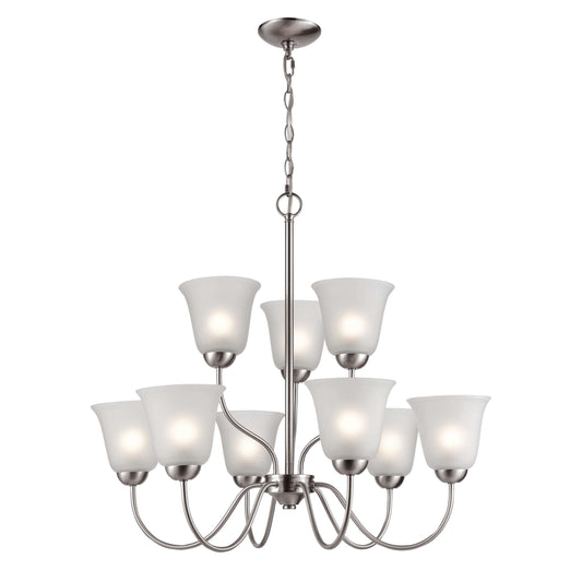 Conway 9-Light Chandelier in Brushed Nickel with White Glass | Chandeliers | Modishstore