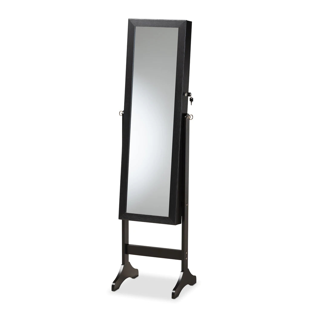 Baxton Studio Ryoko Modern And Contemporary Black Finished Wood Jewelry Armoire With Mirror | Armoires & Wardrobes | Modishstore - 2