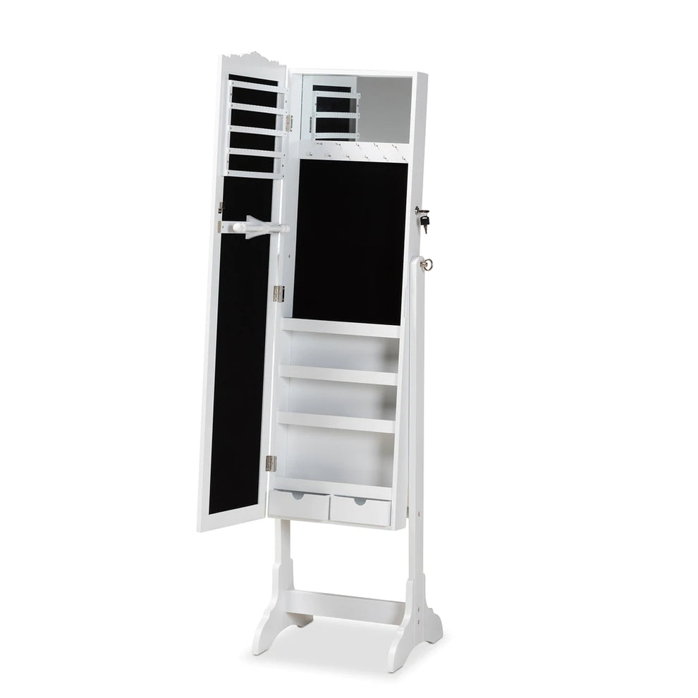 Baxton Studio Madigan Modern And Contemporary Black Finished Wood Jewelry Armoire With Mirror | Armoires & Wardrobes | Modishstore - 10