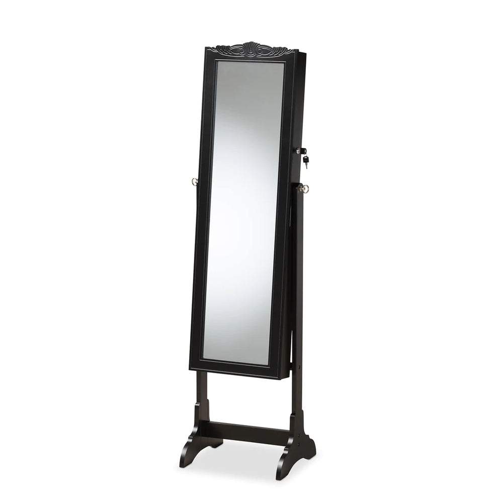 Baxton Studio Madigan Modern And Contemporary Black Finished Wood Jewelry Armoire With Mirror | Armoires & Wardrobes | Modishstore - 2
