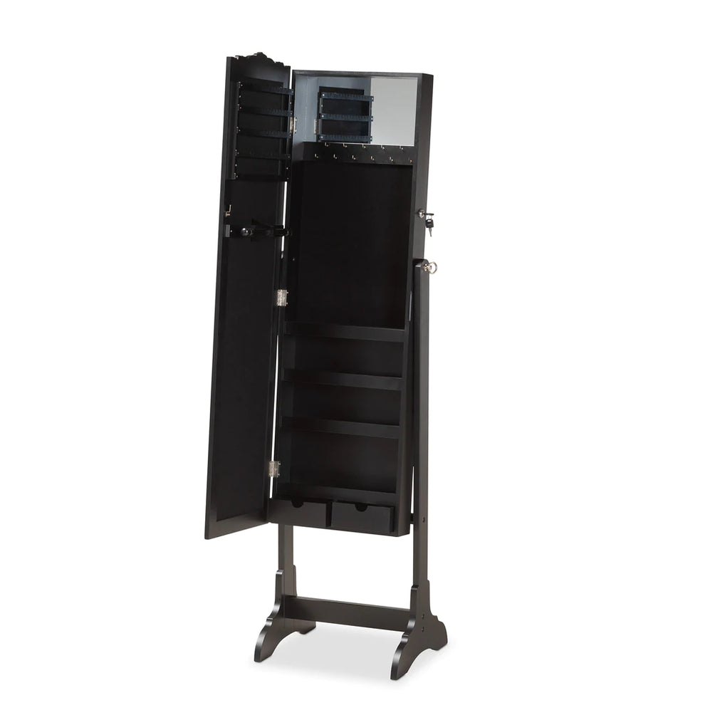 Baxton Studio Madigan Modern And Contemporary Black Finished Wood Jewelry Armoire With Mirror | Armoires & Wardrobes | Modishstore - 3