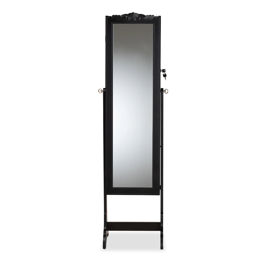 Baxton Studio Madigan Modern And Contemporary Black Finished Wood Jewelry Armoire With Mirror | Armoires & Wardrobes | Modishstore - 4