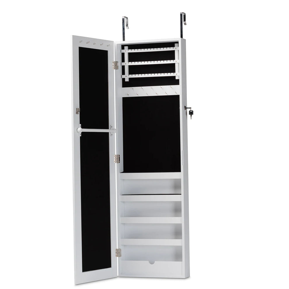 Baxton Studio Richelle Modern And Contemporary Black Finished Wood Hanging Jewelry Armoire With Mirror | Armoires & Wardrobes | Modishstore - 9
