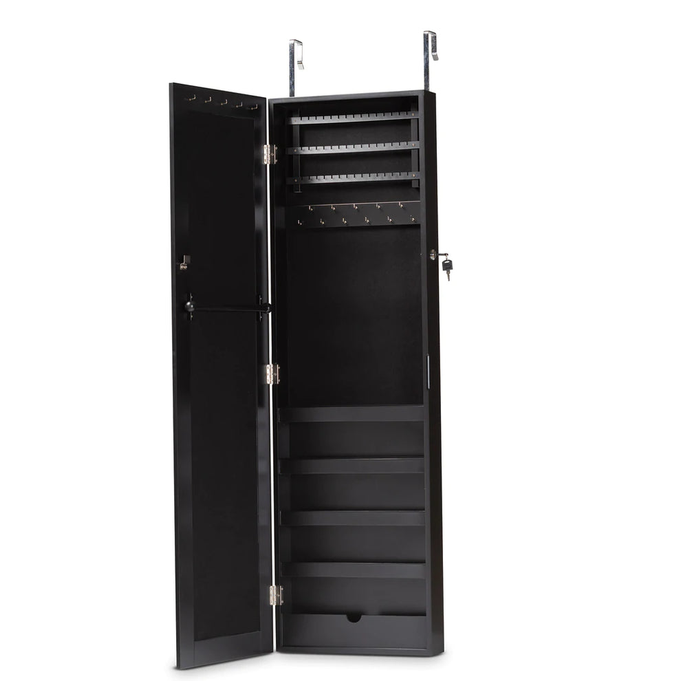 Baxton Studio Richelle Modern And Contemporary Black Finished Wood Hanging Jewelry Armoire With Mirror | Armoires & Wardrobes | Modishstore - 3