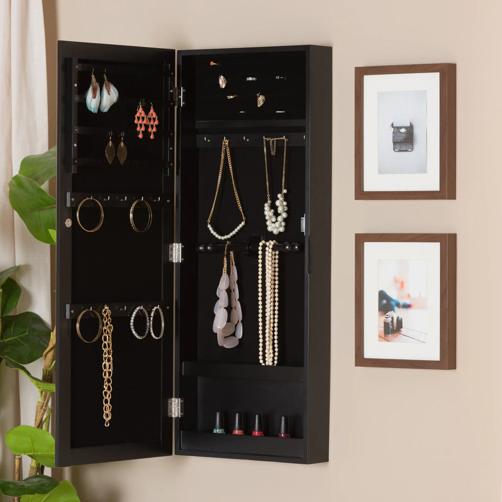Baxton Studio Pontus Wood Wall-Mountable Jewelry Armoire With Mirror | Armoires & Wardrobes | Modishstore - 6