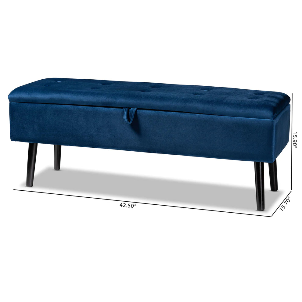 Baxton Studio Caine Modern And Contemporary Black Velvet Fabric Upholstered And Dark Brown Finished Wood Storage Bench | Benches | Modishstore - 18