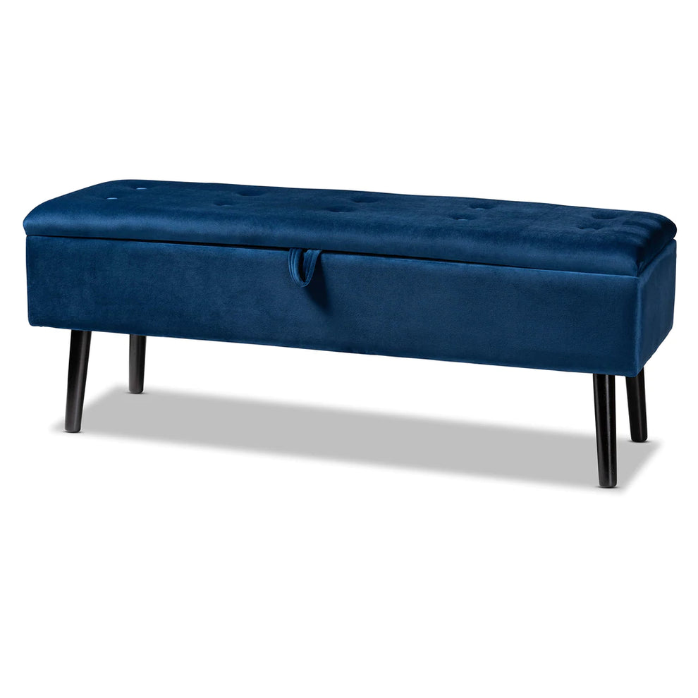 Baxton Studio Caine Modern And Contemporary Black Velvet Fabric Upholstered And Dark Brown Finished Wood Storage Bench | Benches | Modishstore - 14