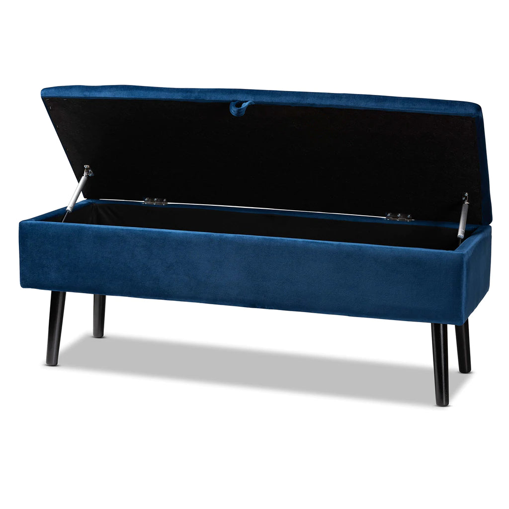 Baxton Studio Caine Modern And Contemporary Black Velvet Fabric Upholstered And Dark Brown Finished Wood Storage Bench | Benches | Modishstore - 15
