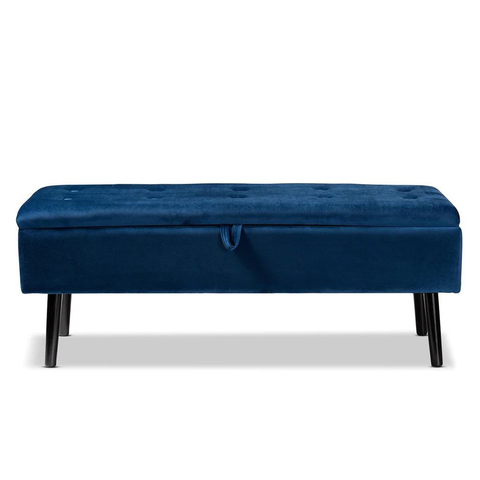Baxton Studio Caine Modern And Contemporary Black Velvet Fabric Upholstered And Dark Brown Finished Wood Storage Bench | Benches | Modishstore - 16