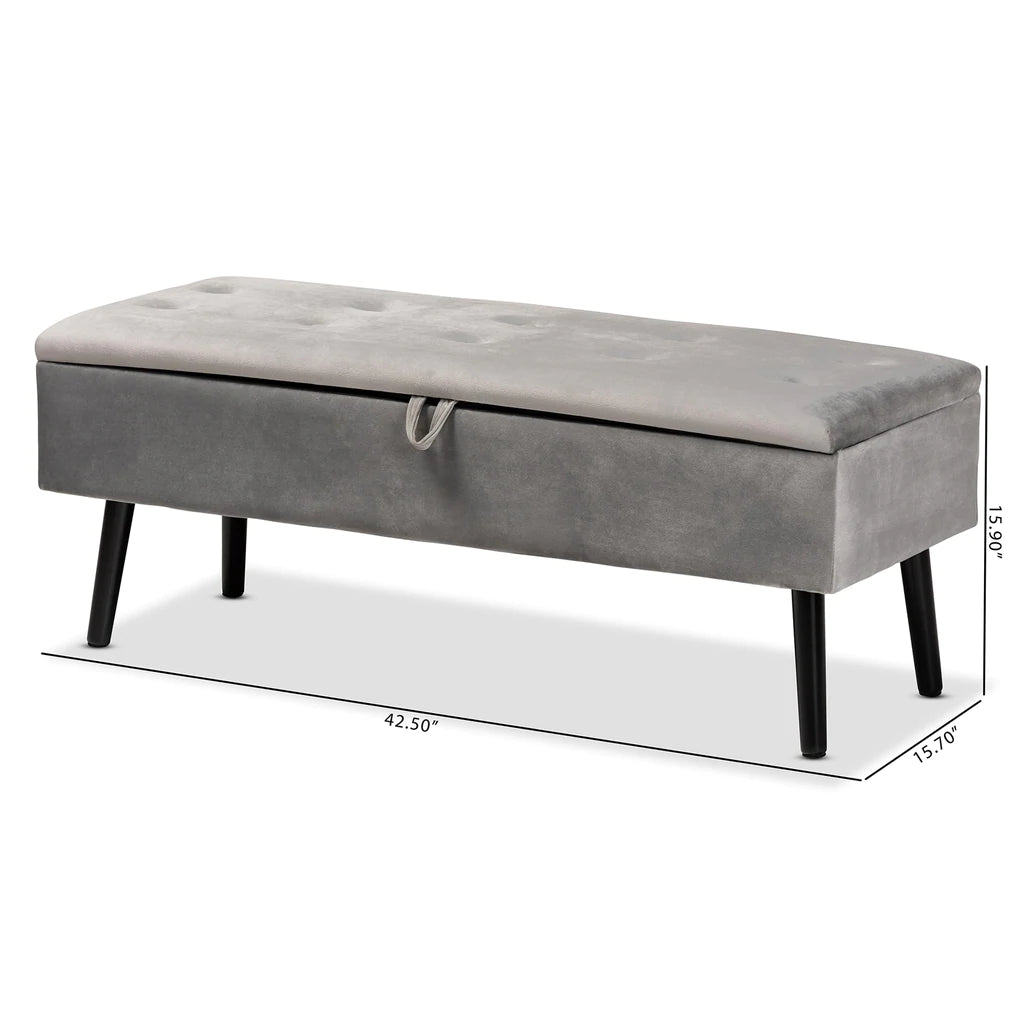 Baxton Studio Caine Modern And Contemporary Black Velvet Fabric Upholstered And Dark Brown Finished Wood Storage Bench | Benches | Modishstore - 12