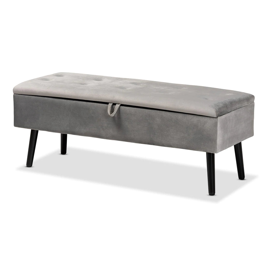 Baxton Studio Caine Modern And Contemporary Black Velvet Fabric Upholstered And Dark Brown Finished Wood Storage Bench | Benches | Modishstore - 8
