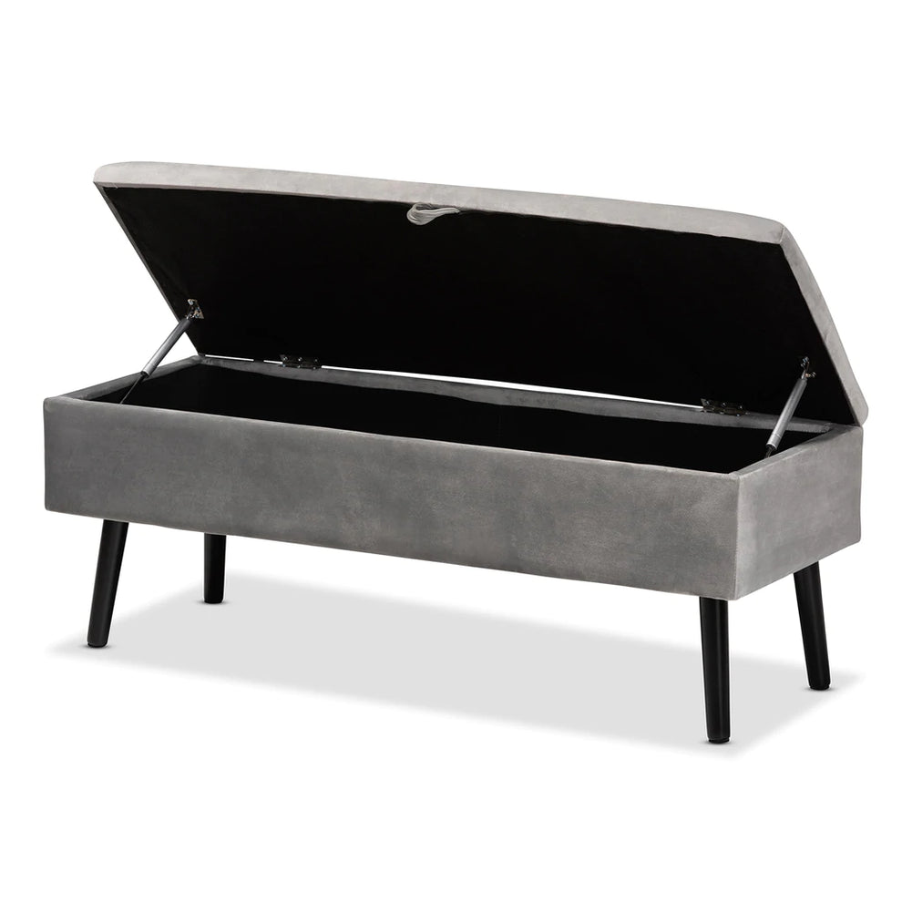 Baxton Studio Caine Modern And Contemporary Black Velvet Fabric Upholstered And Dark Brown Finished Wood Storage Bench | Benches | Modishstore - 9