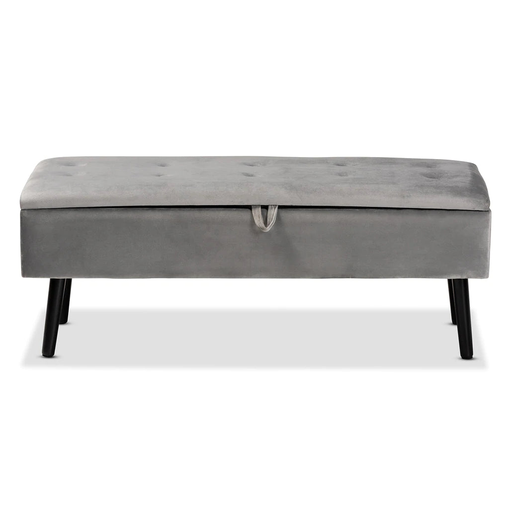 Baxton Studio Caine Modern And Contemporary Black Velvet Fabric Upholstered And Dark Brown Finished Wood Storage Bench | Benches | Modishstore - 10