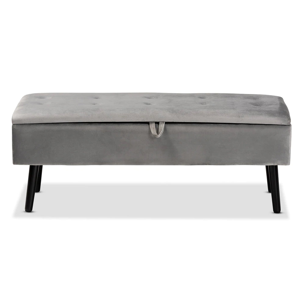 Baxton Studio Caine Modern And Contemporary Black Velvet Fabric Upholstered And Dark Brown Finished Wood Storage Bench | Benches | Modishstore - 10