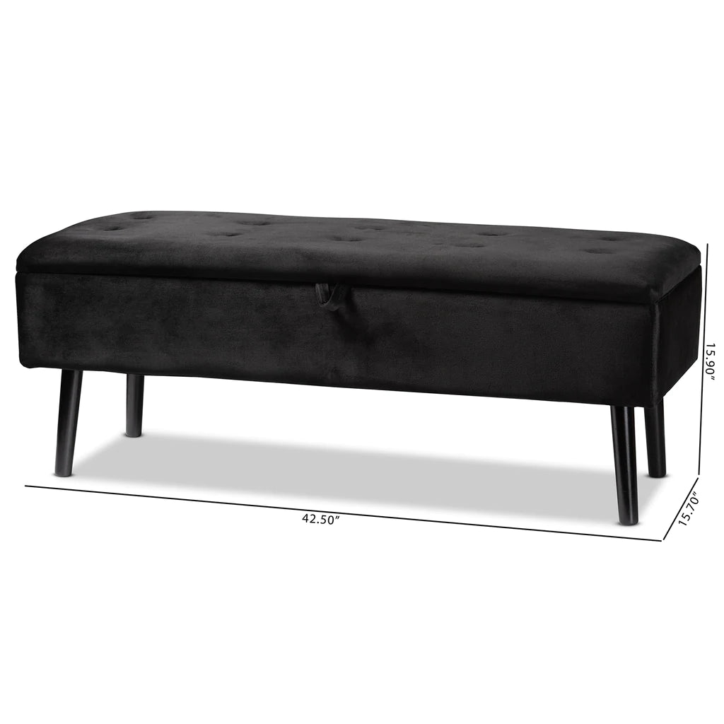 Baxton Studio Caine Modern And Contemporary Black Velvet Fabric Upholstered And Dark Brown Finished Wood Storage Bench | Benches | Modishstore - 6
