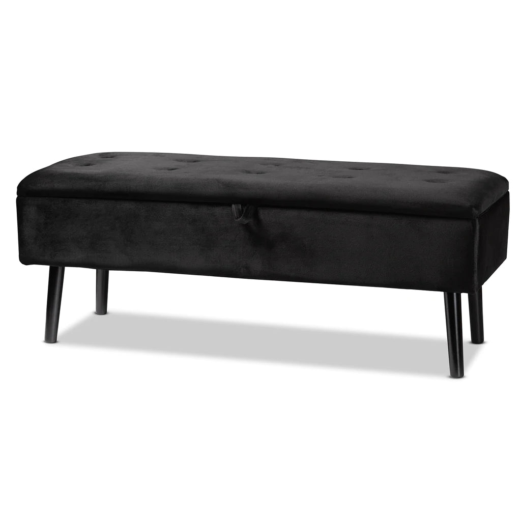 Baxton Studio Caine Modern And Contemporary Black Velvet Fabric Upholstered And Dark Brown Finished Wood Storage Bench | Benches | Modishstore - 2