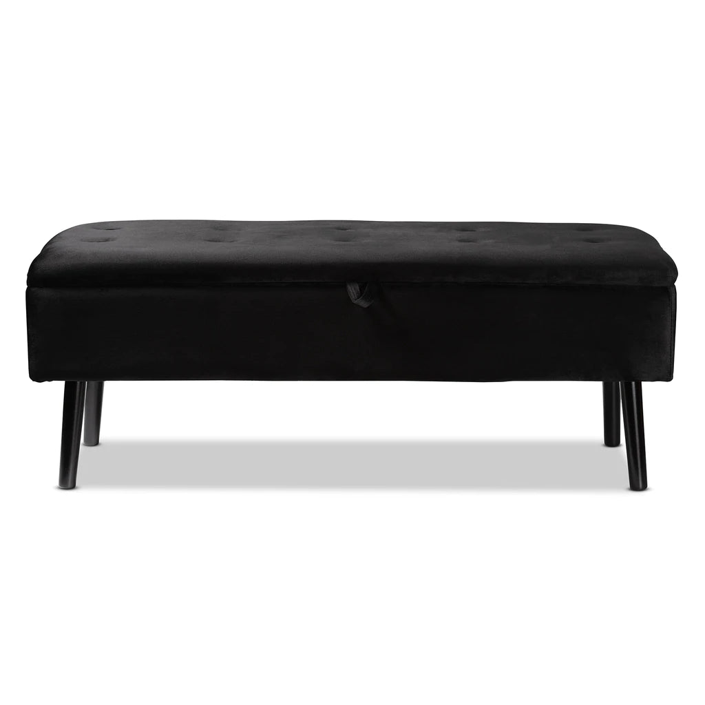 Baxton Studio Caine Modern And Contemporary Black Velvet Fabric Upholstered And Dark Brown Finished Wood Storage Bench | Benches | Modishstore - 4