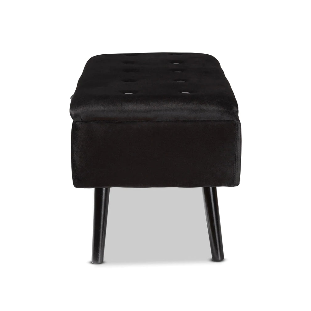 Baxton Studio Caine Modern And Contemporary Black Velvet Fabric Upholstered And Dark Brown Finished Wood Storage Bench | Benches | Modishstore - 5