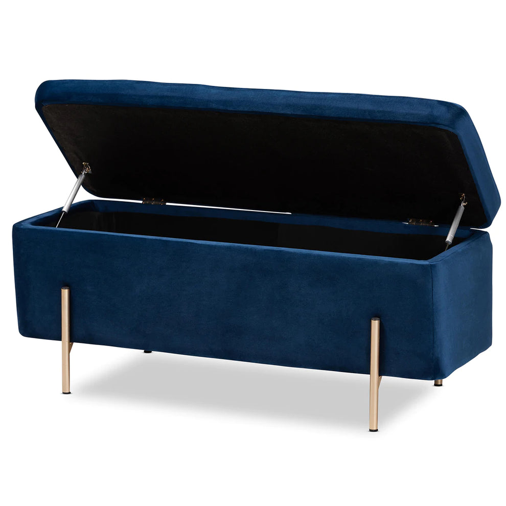 Baxton Studio Rockwell Contemporary Glam And Luxe Blush Pink Velvet Fabric Upholstered And Gold Finished Metal Storage Bench | Benches | Modishstore - 14