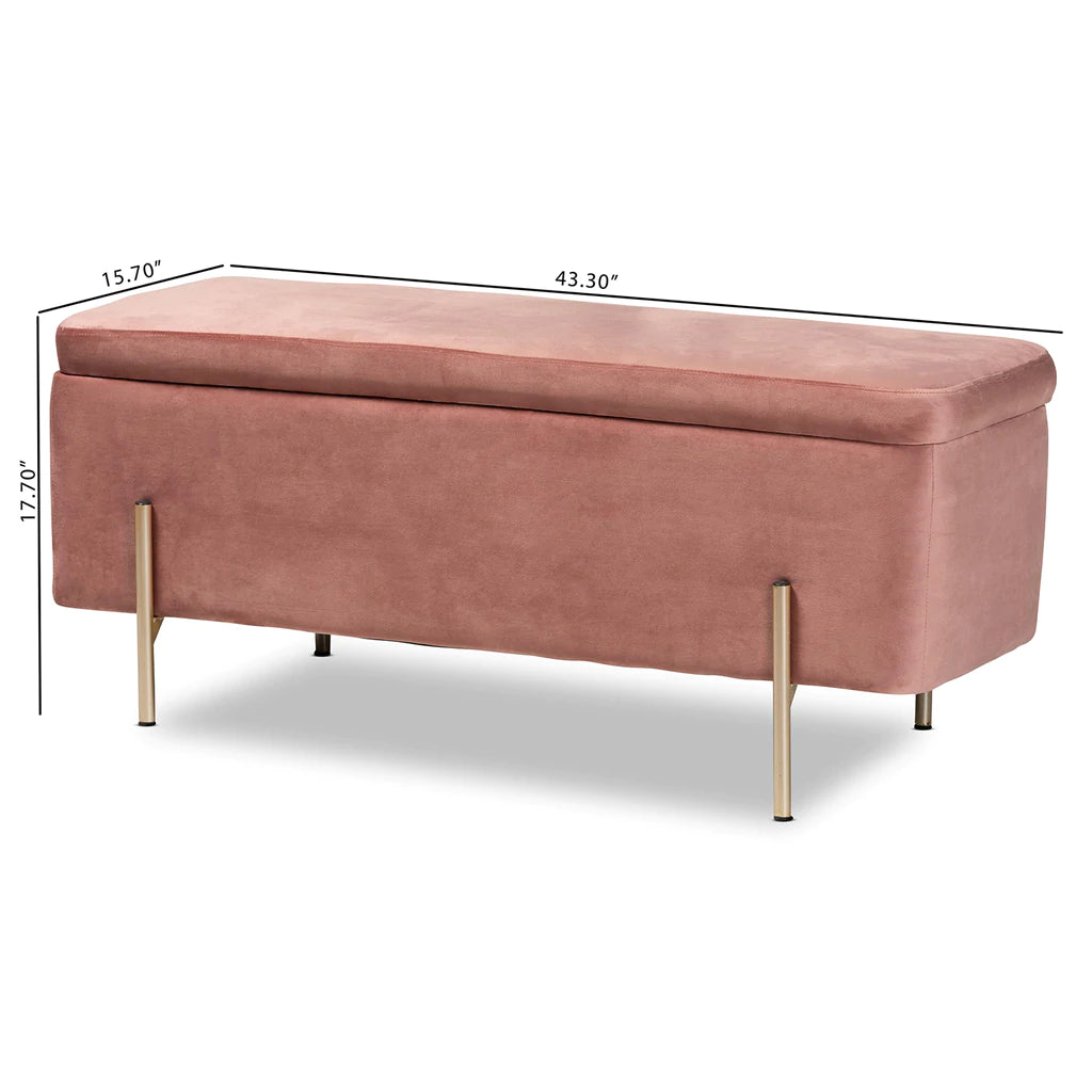 Baxton Studio Rockwell Contemporary Glam And Luxe Blush Pink Velvet Fabric Upholstered And Gold Finished Metal Storage Bench | Benches | Modishstore - 6